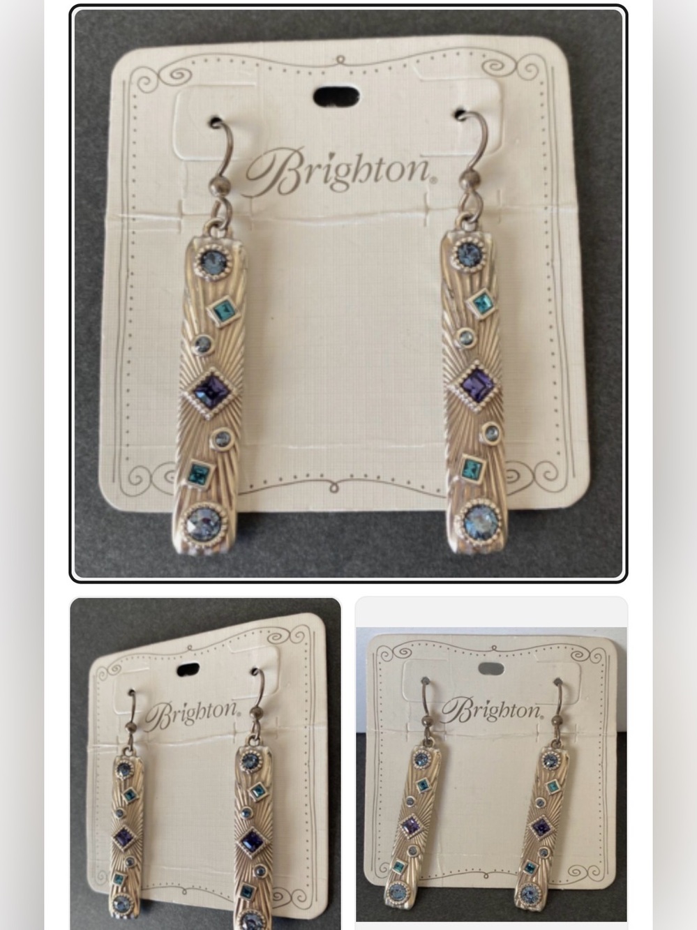 💎 VTG+ BRIGHTON SLVR Swarovski Crystal  ‘RAYS’ Earrings! Beautiful Gem inlay